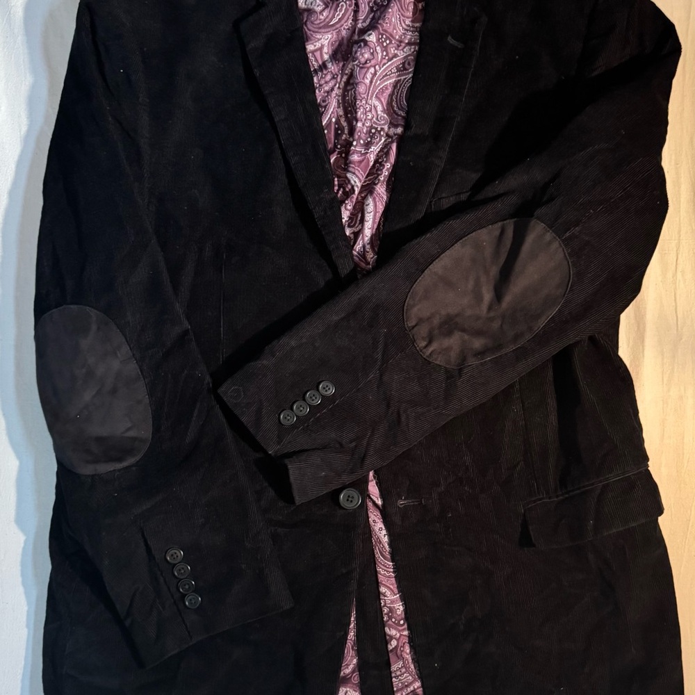 Adolfo Black Corduroy with Purple Paisley Lined Blazer